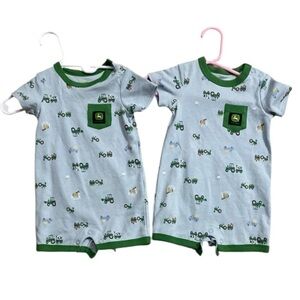 John Deere Tractor‎ Print Twin Rompers | Size 3-6M | Baby Matching Set